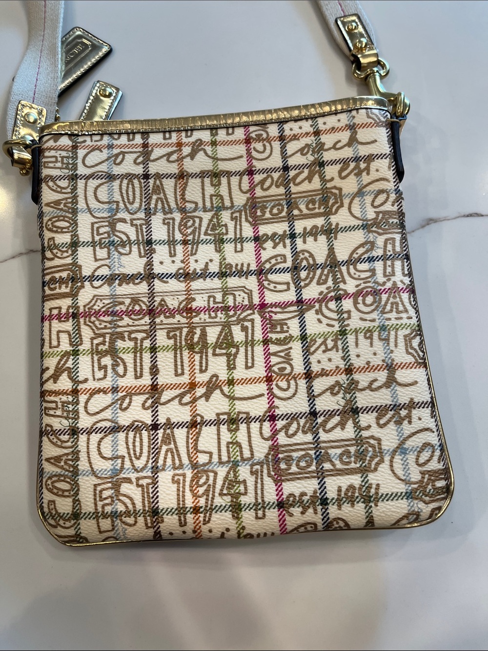 Coach Heritage Graffiti Multicolor Signature Crossbody Never Used. Gold Trim